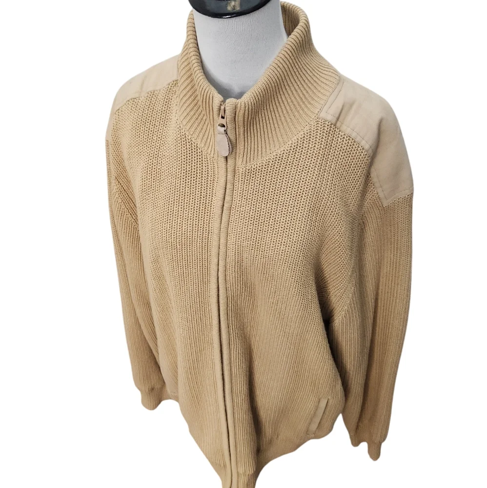Men's Bob Timberlake Full Zip Suede Shoulder‎ Sweater Jacket Size Large